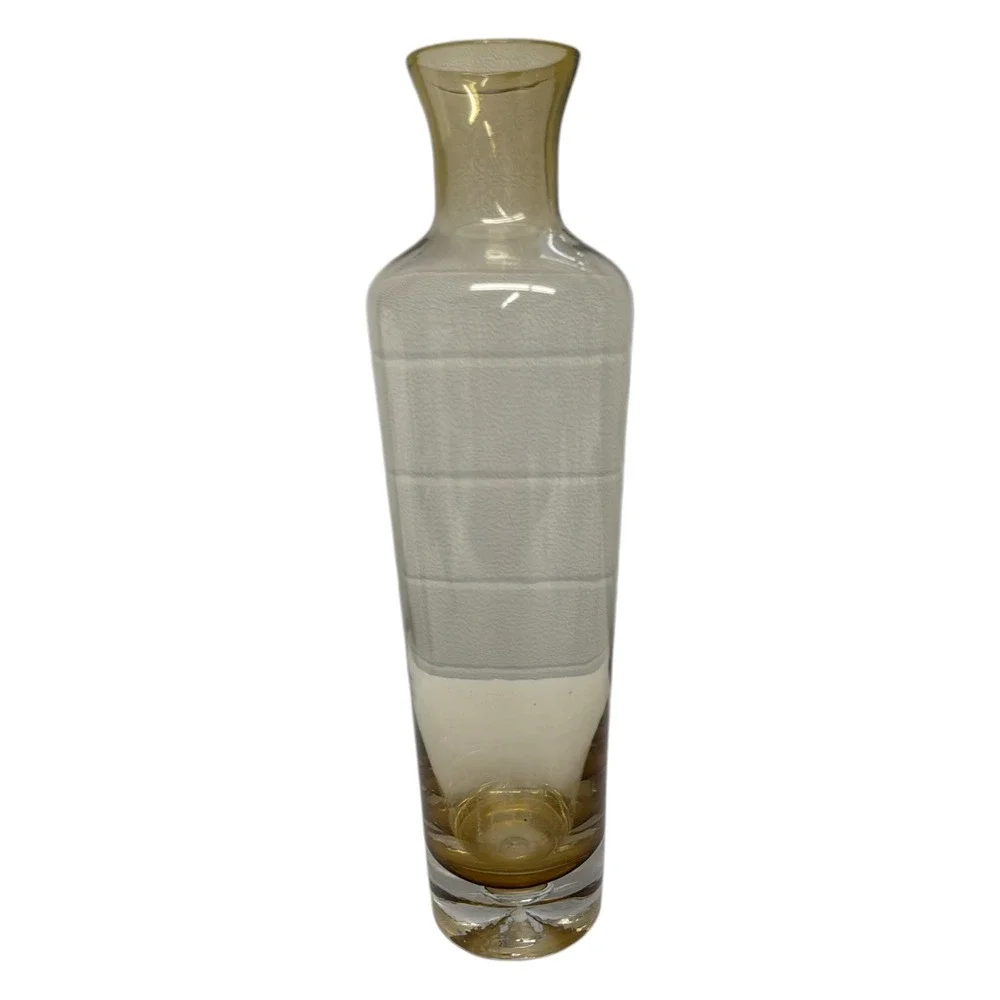 Krosno hand-blown glass vase olive decanter design Bubble Bottom MCM Yellow EUC